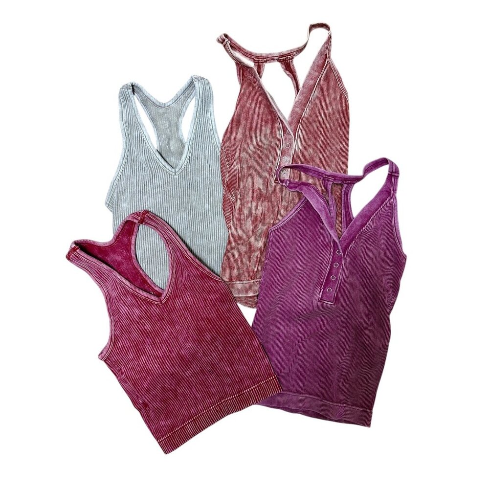 Cali Rose Boutique Ribbed Tank Top Bundle S/M Racerback Henley Set of 4